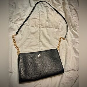 Tory Burch Black and Gold Crossbody Bag with Chain Strap